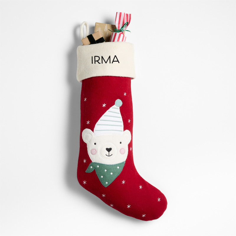 View Personalized Festive Friends Felt Bear Kids Christmas Stocking details