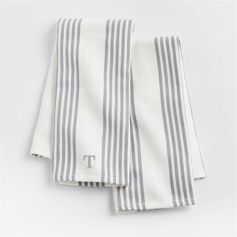 View Personalized Cuisine White with Grey Stripe Organic Cotton Dish Towels, Set of 2 details