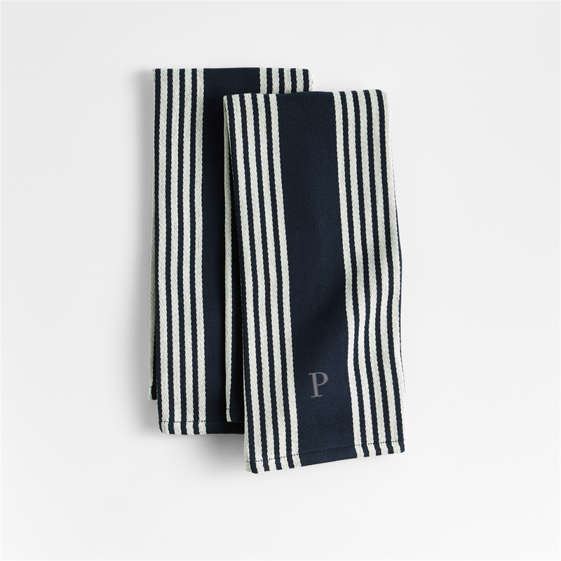 View Personalized Cuisine Indigo with White Stripe Organic Cotton Kitchen Towels, Set of 2 details
