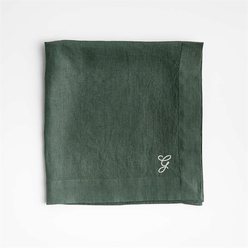 View Personalized Marin Pine Green European Linen Napkin, Set of 4 details