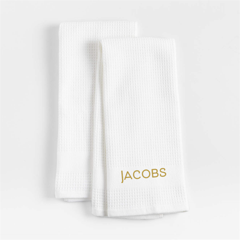 View Personalized Waffle-Terry White Organic Cotton Kitchen Towels, Set of 2 details