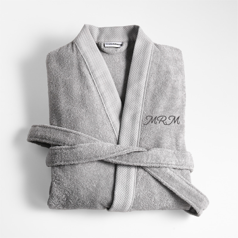 View Personalized Organic Turkish Cotton Grey Bath Robe S/M details