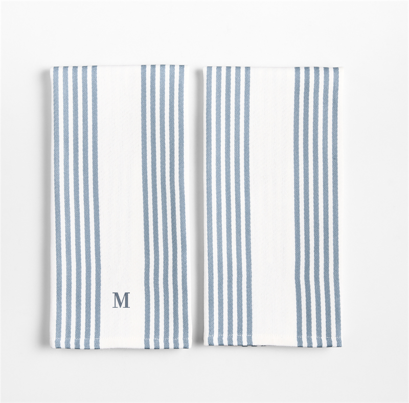 View Personalized Cuisine White with Harbor Blue Stripe Organic Cotton Kitchen Dish Towel, Set of 2 details