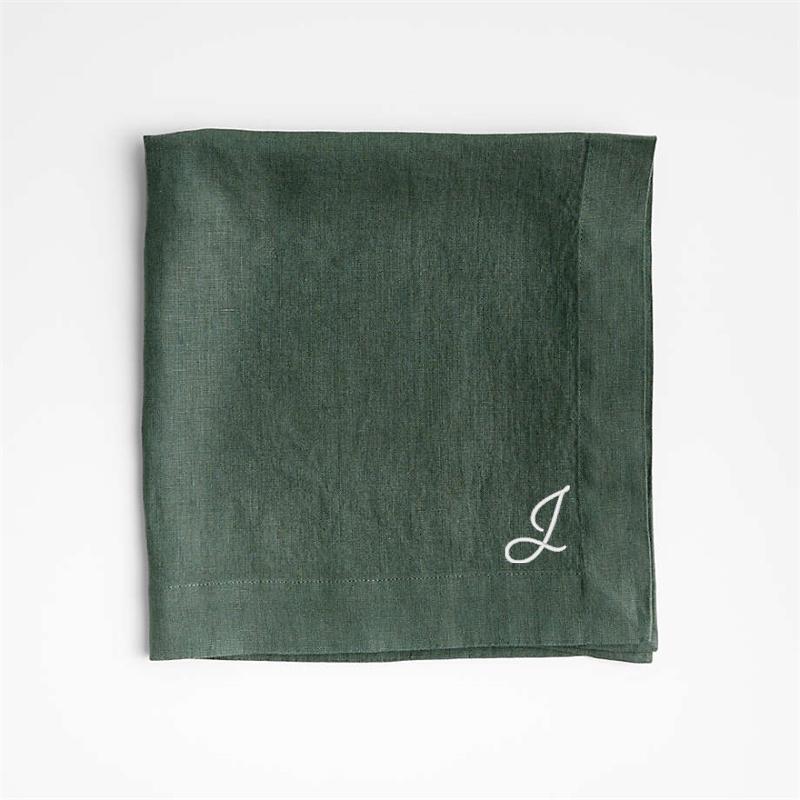 View Personalized Marin Pine Green EUROPEAN FLAX ™-Certified Linen Napkin, Set of 8 details