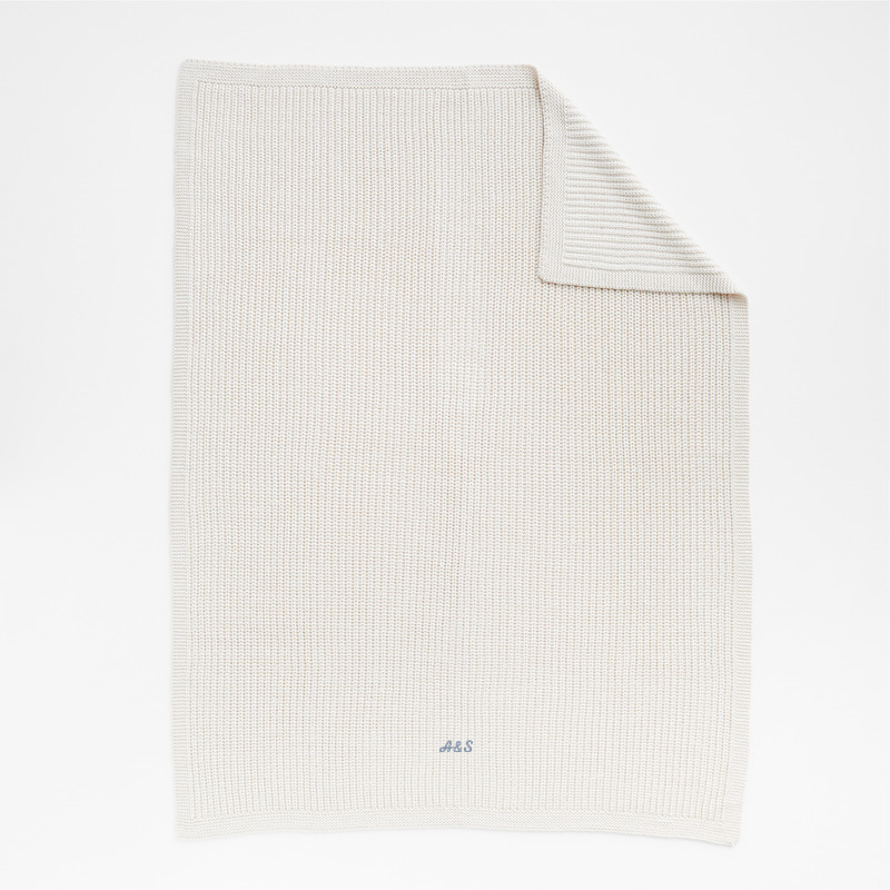 View Personalized Arctic Ivory Wool Blend 70''x55" Fisherman Knit Throw Blanket details