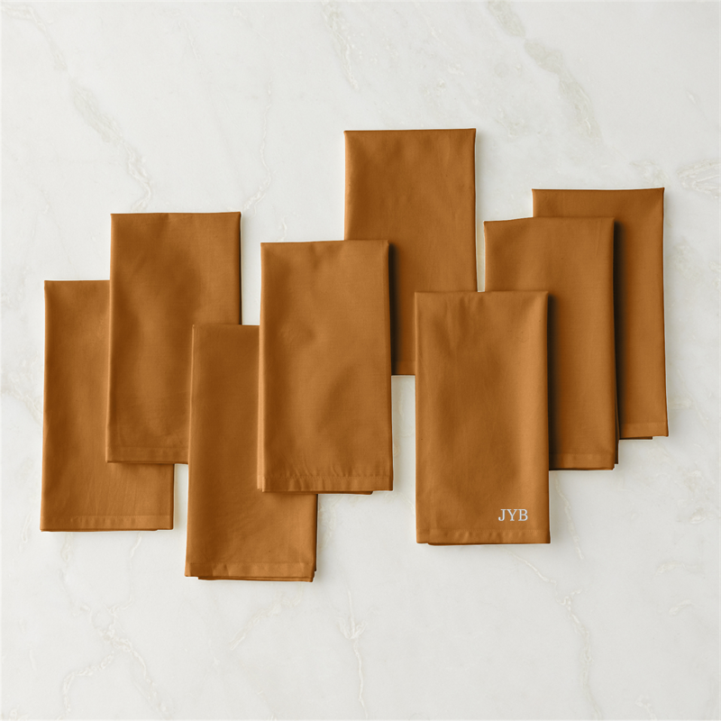 View Personalized Poplin Tobacco Brown Cloth Napkins Set of 8 details