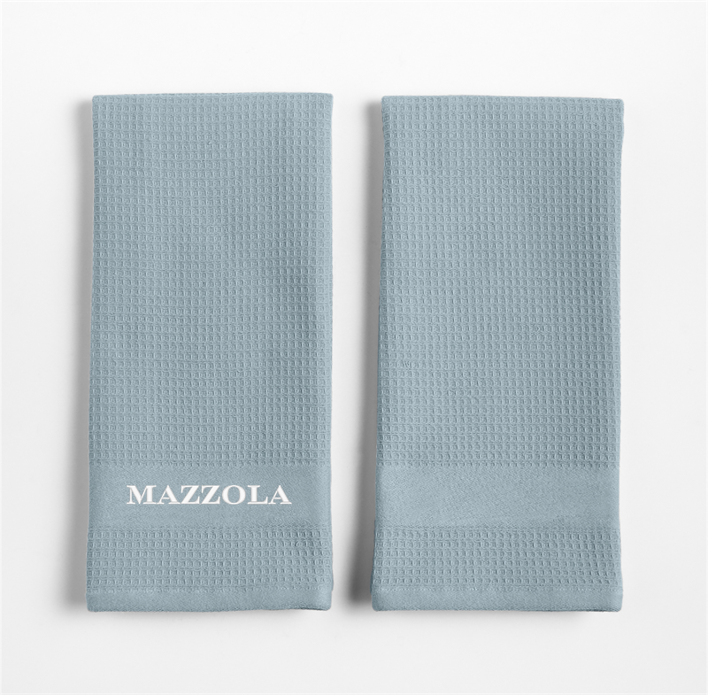 View Personalized Waffle Terry Harbor Blue Organic Cotton Kitchen Dish Towels, Set of 2 details
