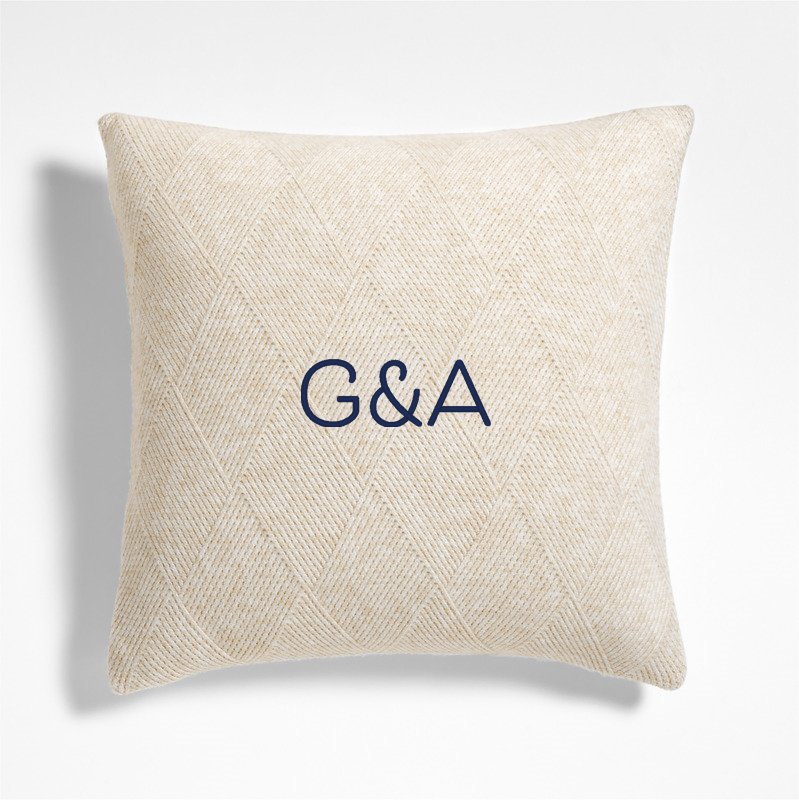 View Personalized Diamond Knit 20x20 Travertine Beige Throw Pillow with Feather Insert details