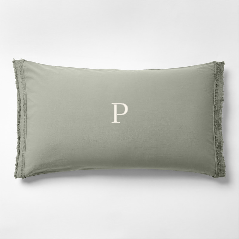 View Personalized Favorite Washed Organic Cotton Shadow Sage Green Eyelash King Bed Pillow Sham details