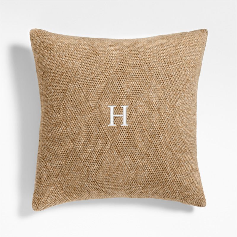 View Personalized Diamond Knit 20x20 Camel Tan Throw Pillow with Down-Alternative Insert details