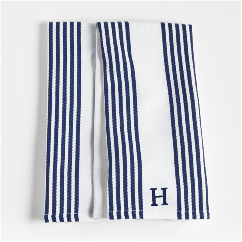 View Personalized Cuisine White with Indigo Stripe Organic Cotton Dish Towels, Set of 2 details