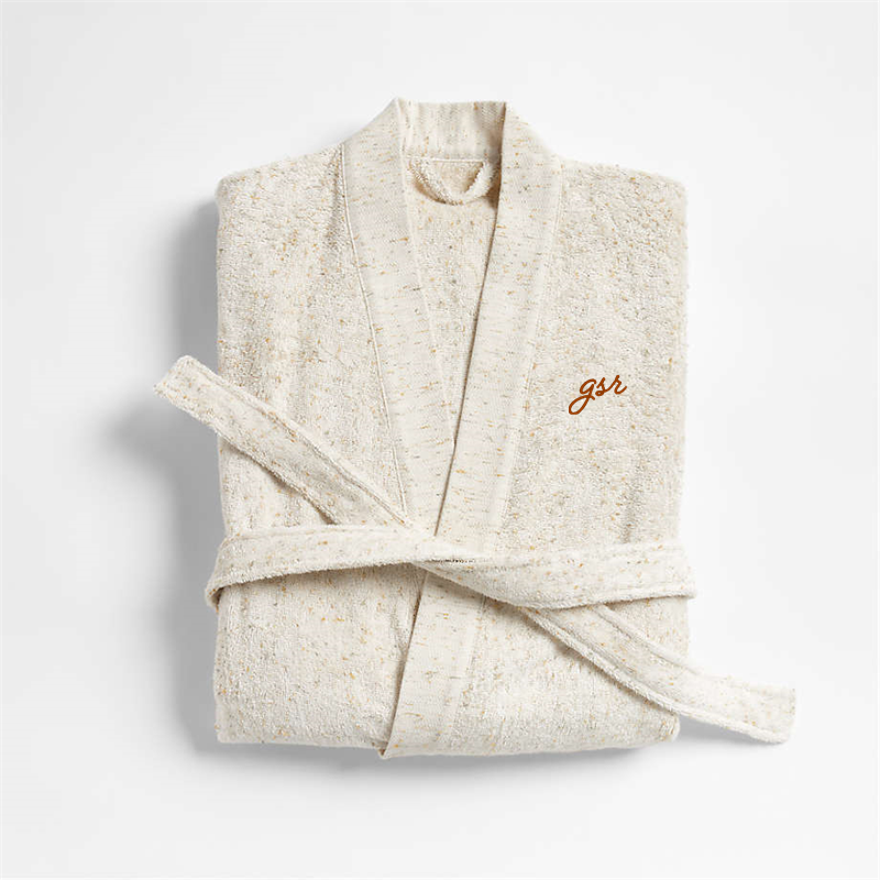 View Personalized Organic Small/Medium Turkish Natural Beige Fleck Bathrobe details