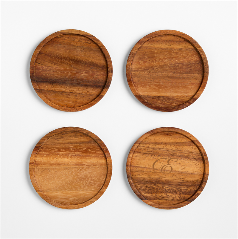 View Personalized Tondo Acacia Wood Coasters, Set of 4 details