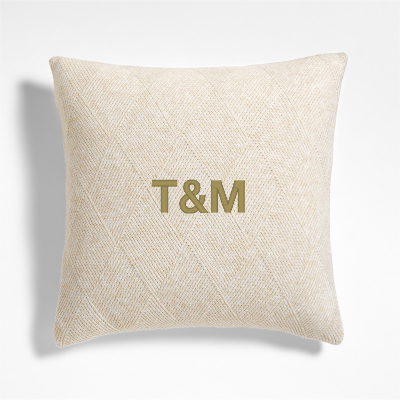 View Personalized Diamond Knit 20x20 Travertine Beige Throw Pillow with Feather Insert details