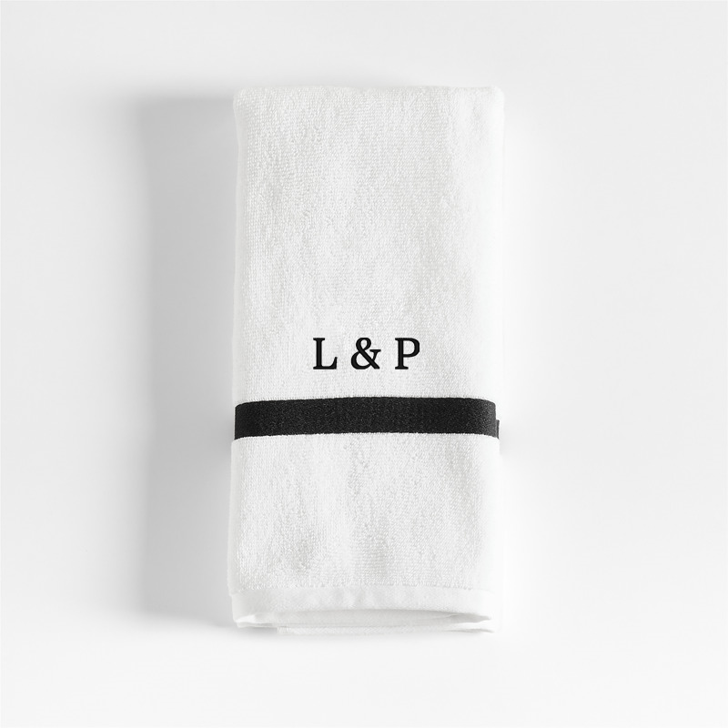 View Personalized Tuxedo Stripe Organic Cotton Ink Black Hand Towel details