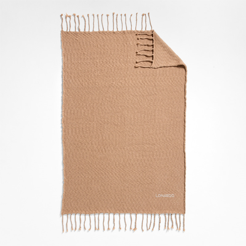 View Personalized Chunky Wool Fringe Knit 70"x55" Camel Tan Throw Blanket details
