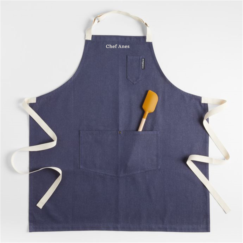 View Personalized Indigo Organic Cotton Kitchen Apron with Pockets details