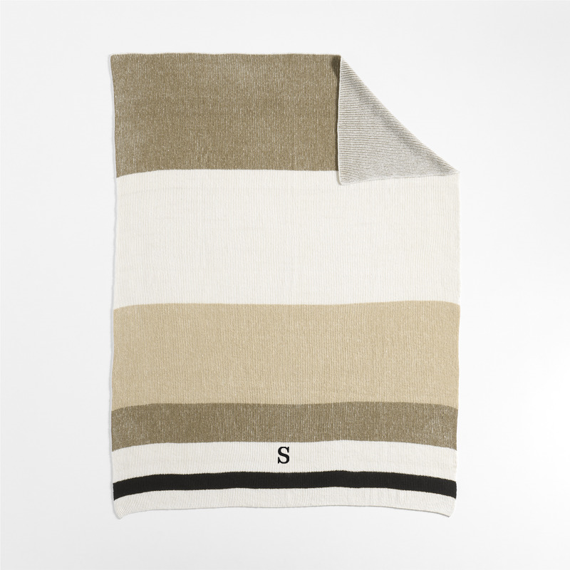 View Personalized Ribbed Knit 70"x55" Wool Blend Tan Throw Blanket details