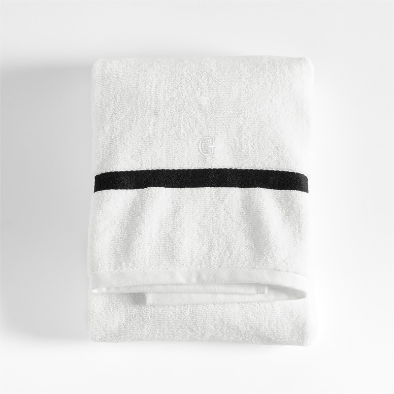 View Personalized Tuxedo Stripe Organic Cotton Ink Black Bath Towel details