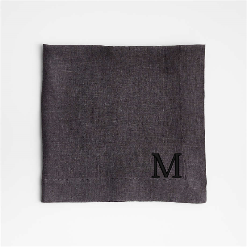 View Personalized Marin Storm Grey EUROPEAN FLAX ™-Certified Linen Napkins, Set of 8 details