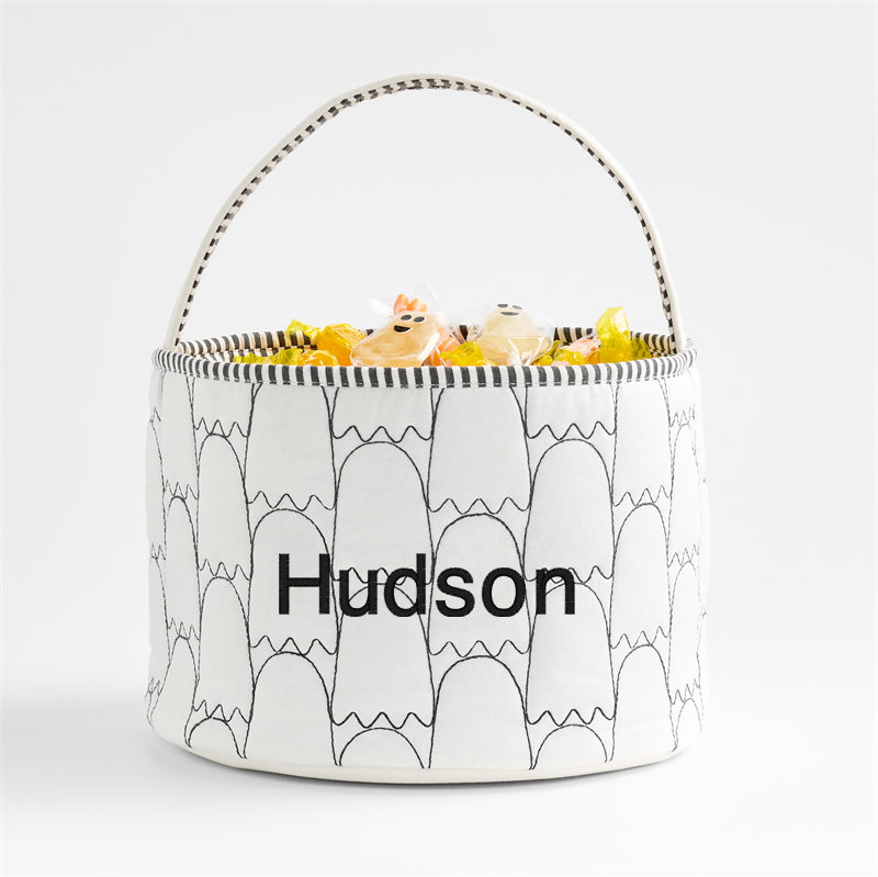 View Personalized White Ghost Halloween Kids Treat Bag by Joan Anderson details
