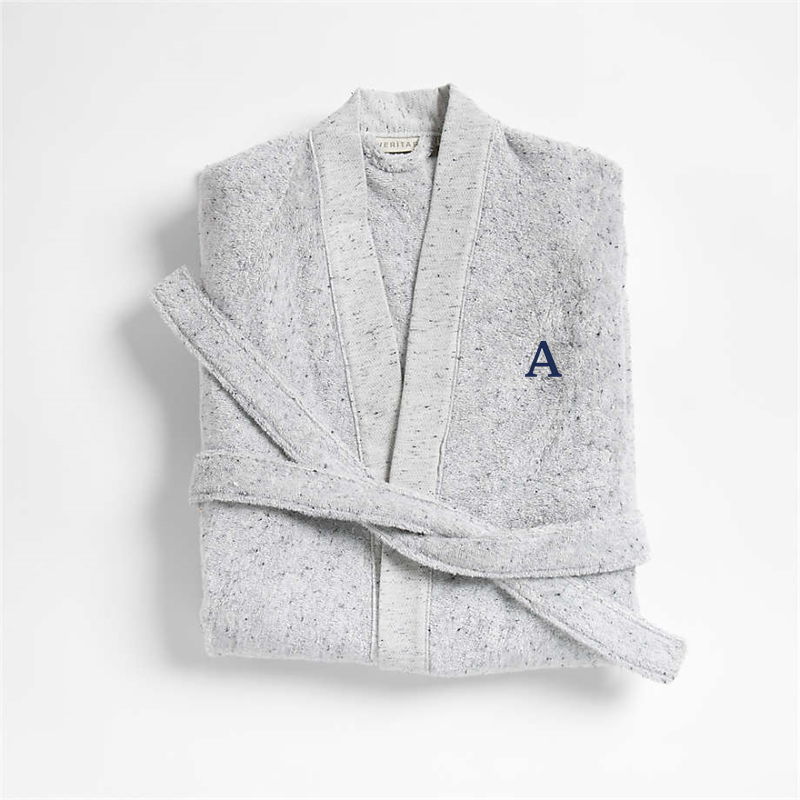 View Personalized Organic Small/Medium Turkish Cotton Grey Fleck Bathrobe details