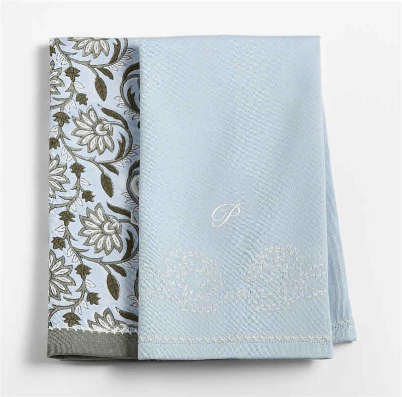 View Personalized Organic Cotton Vine Print Hand Towels, Set of 2 details