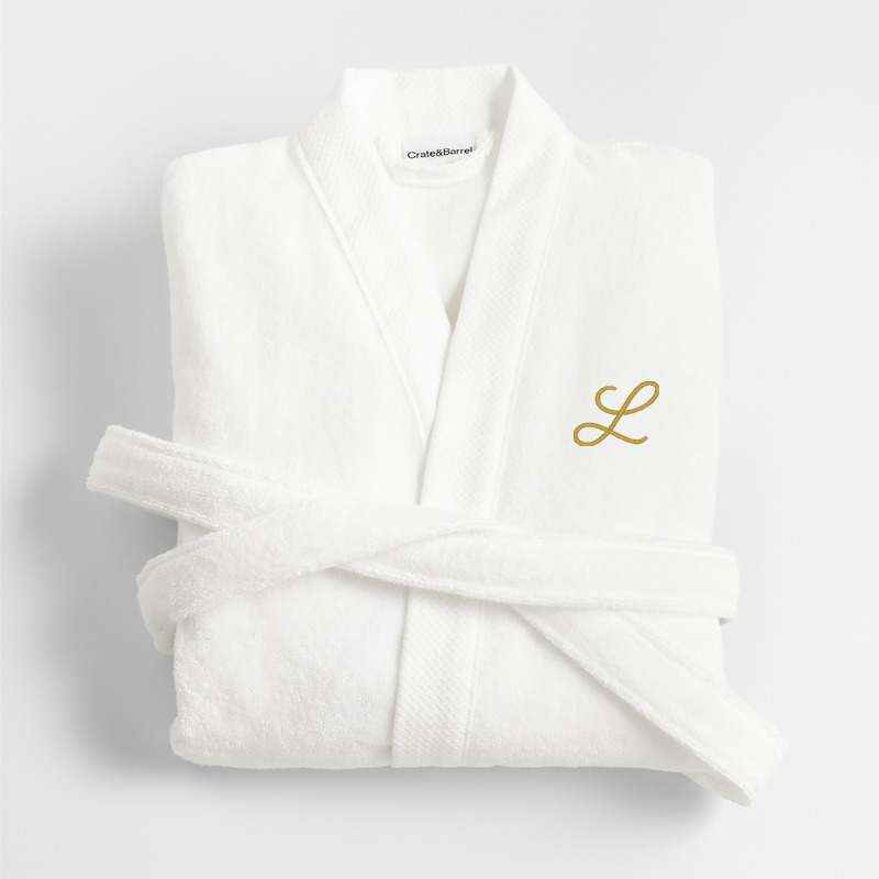 View Personalized Organic Turkish Cotton Crisp White Bath Robe S/M details