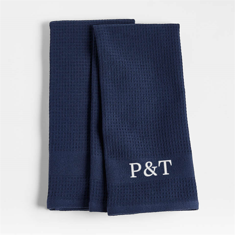 View Personalized Waffle-Terry Indigo Organic Cotton Kitchen Towels, Set of 2 details