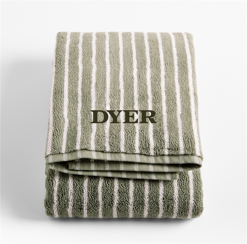 View Personalized Organic Turkish Cotton Shadow Sage and Pampas Ivory Stripe Bath Towel details