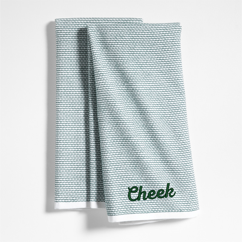 View Personalized Textured Terry Pendula Green Organic Cotton Kitchen Towels, Set of 2 details