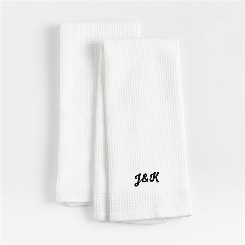 View Personalized Waffle-Terry White Organic Cotton Kitchen Towels, Set of 2 details