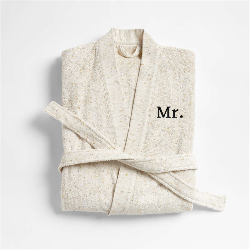 View Personalized Organic Large/Extra-Large Turkish Natural Beige Fleck Bathrobe details