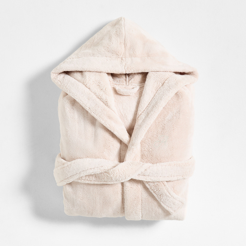 View Personalized Small/Medium Plush Faux Fur Calm Beige Hooded Bath Robe details