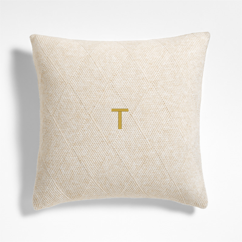 View Personalized Diamond Knit 20x20 Travertine Beige Throw Pillow with Down-Alternative Insert details