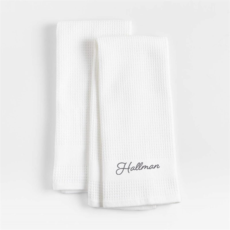 View Personalized Waffle-Terry White Organic Cotton Kitchen Towels, Set of 2 details