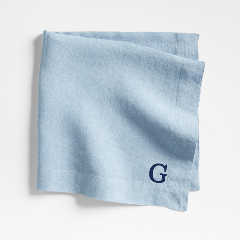 View Personalized Marin Light Blue EUROPEAN FLAX ™-Certified Linen Napkins, Set of 8 details