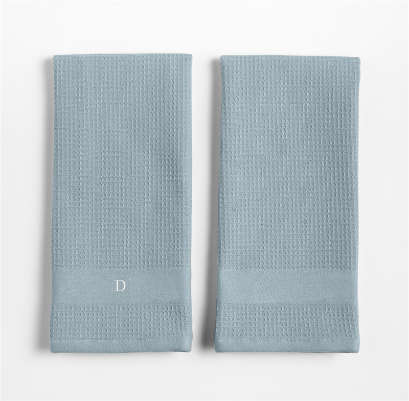 View Personalized Waffle Terry Harbor Blue Organic Cotton Kitchen Dish Towels, Set of 2 details