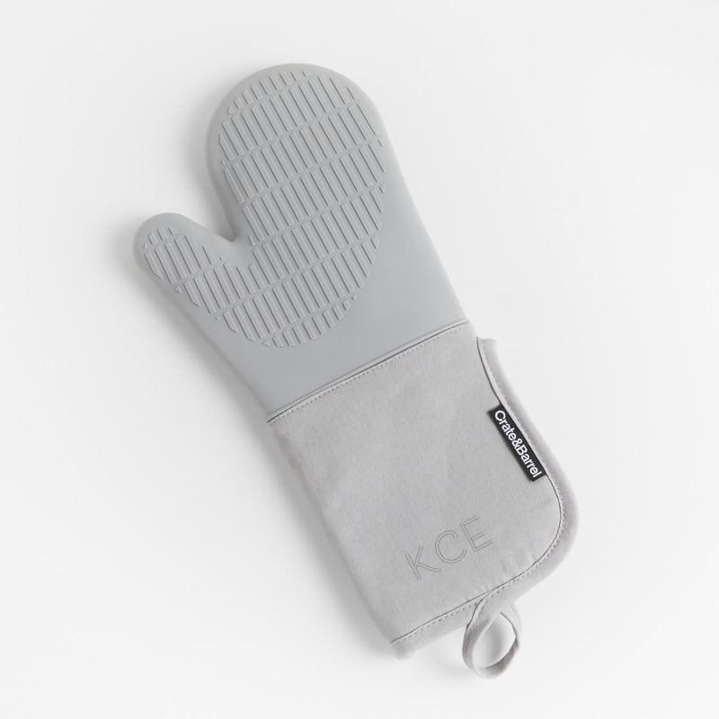 View Personalized Grey Organic Cotton Oven Mitt with Silicone Grip details