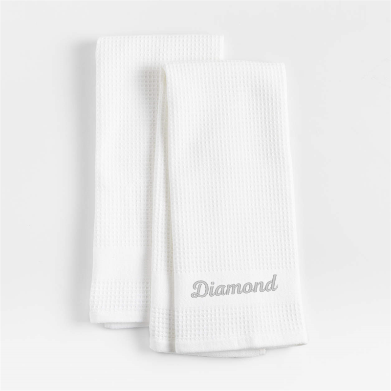 View Personalized Waffle-Terry White Organic Cotton Kitchen Towels, Set of 2 details