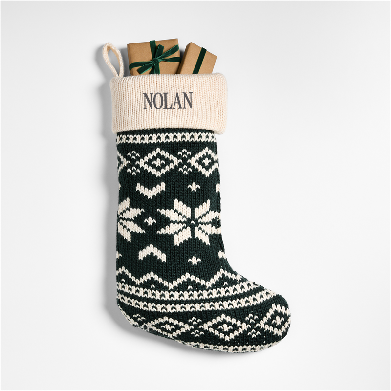 View Personalized Green Knit Fair Isle Christmas Stocking details