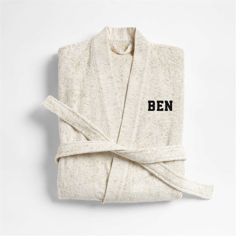 View Personalized Organic Large/Extra-Large Turkish Natural Beige Fleck Bathrobe details