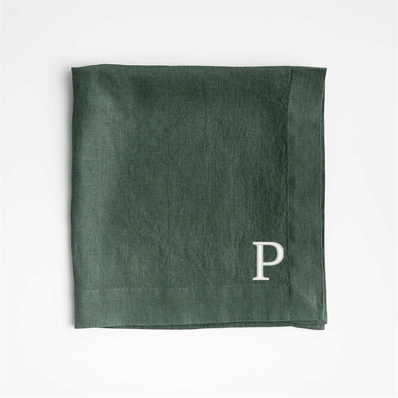 View Personalized Marin Pine Green EUROPEAN FLAX ™-Certified Linen Napkin, Set of 8 details