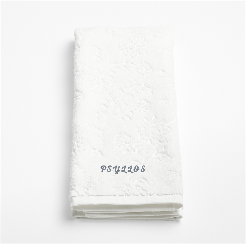 View Personalized Floral Jaquard Organic Cotton Crisp White Hand Towel details