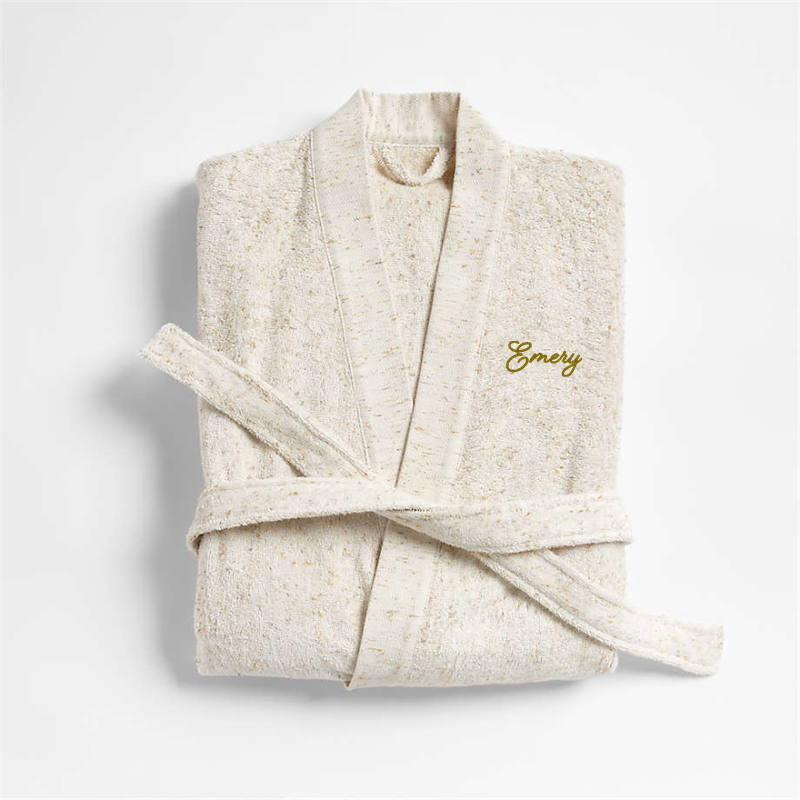 View Personalized Organic Small/Medium Turkish Natural Beige Fleck Bathrobe details