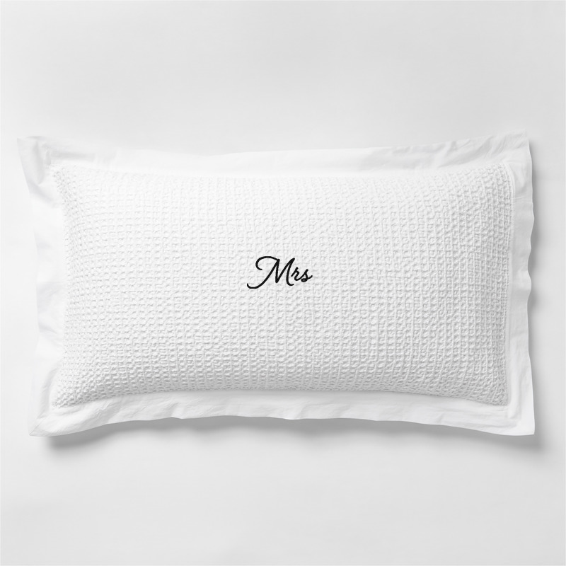 View Personalized Organic Cotton Waffle Crisp White King Bed Pillow Sham details