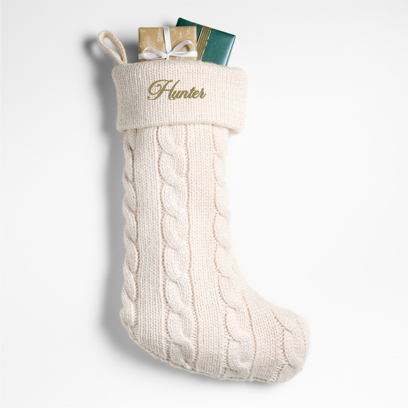 View Personalized Arctic Ivory Cable Knit Christmas Stocking details