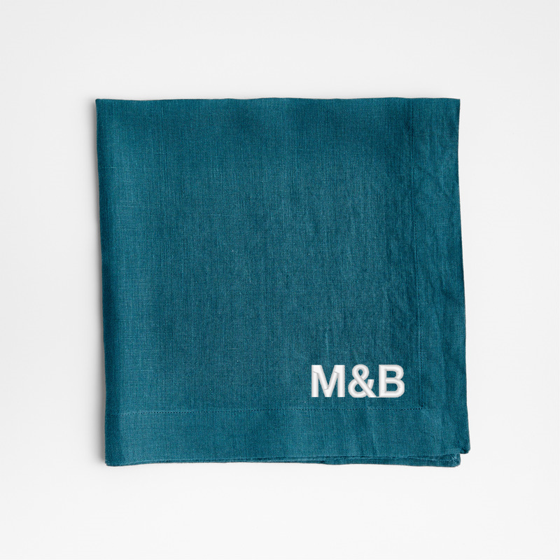 View Personalized Marin Sea Blue EUROPEAN FLAX ™-Certified Linen Napkins, Set of 8 details