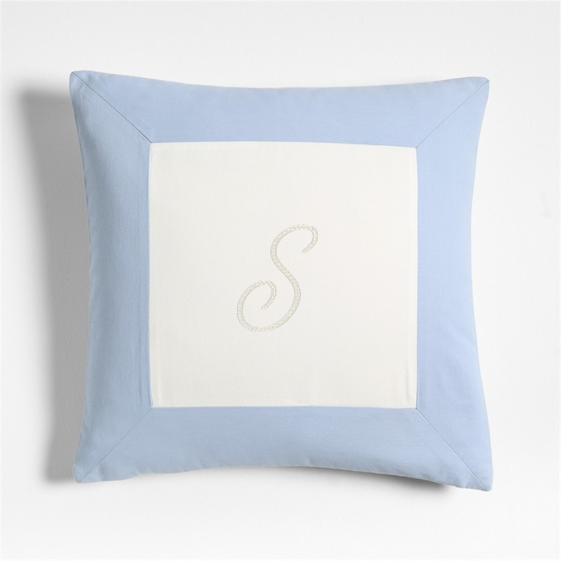 View Personalized Legacy Border Organic Cotton Monogrammable 20"x20" Sky Blue Throw Pillow with Down-Alternative Insert details