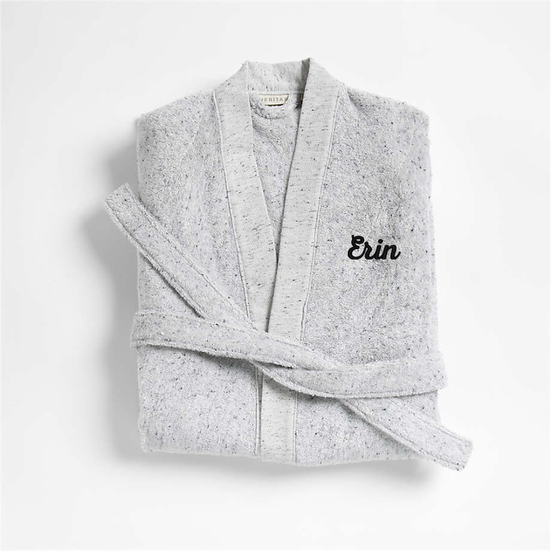 View Personalized Organic Small/Medium Turkish Cotton Grey Fleck Bathrobe details